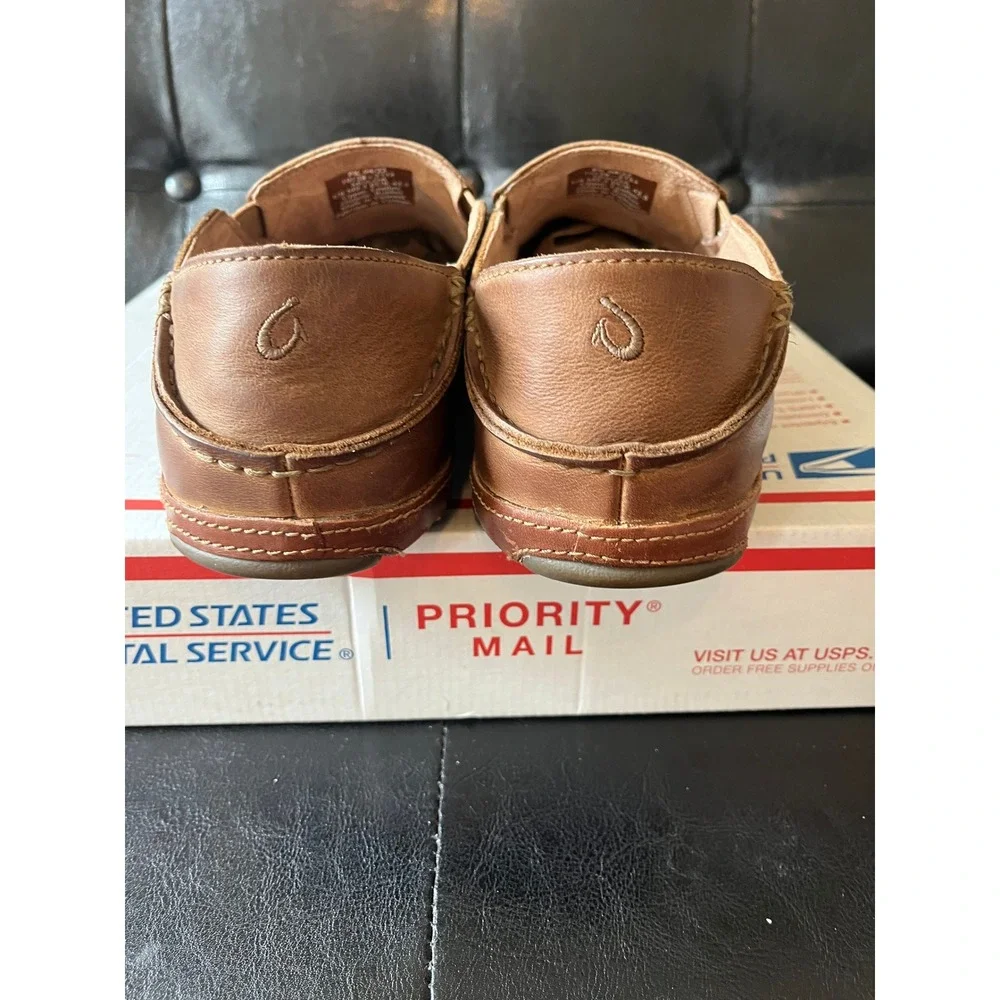 OluKai Moloa Brown Leather Slip On Loafers